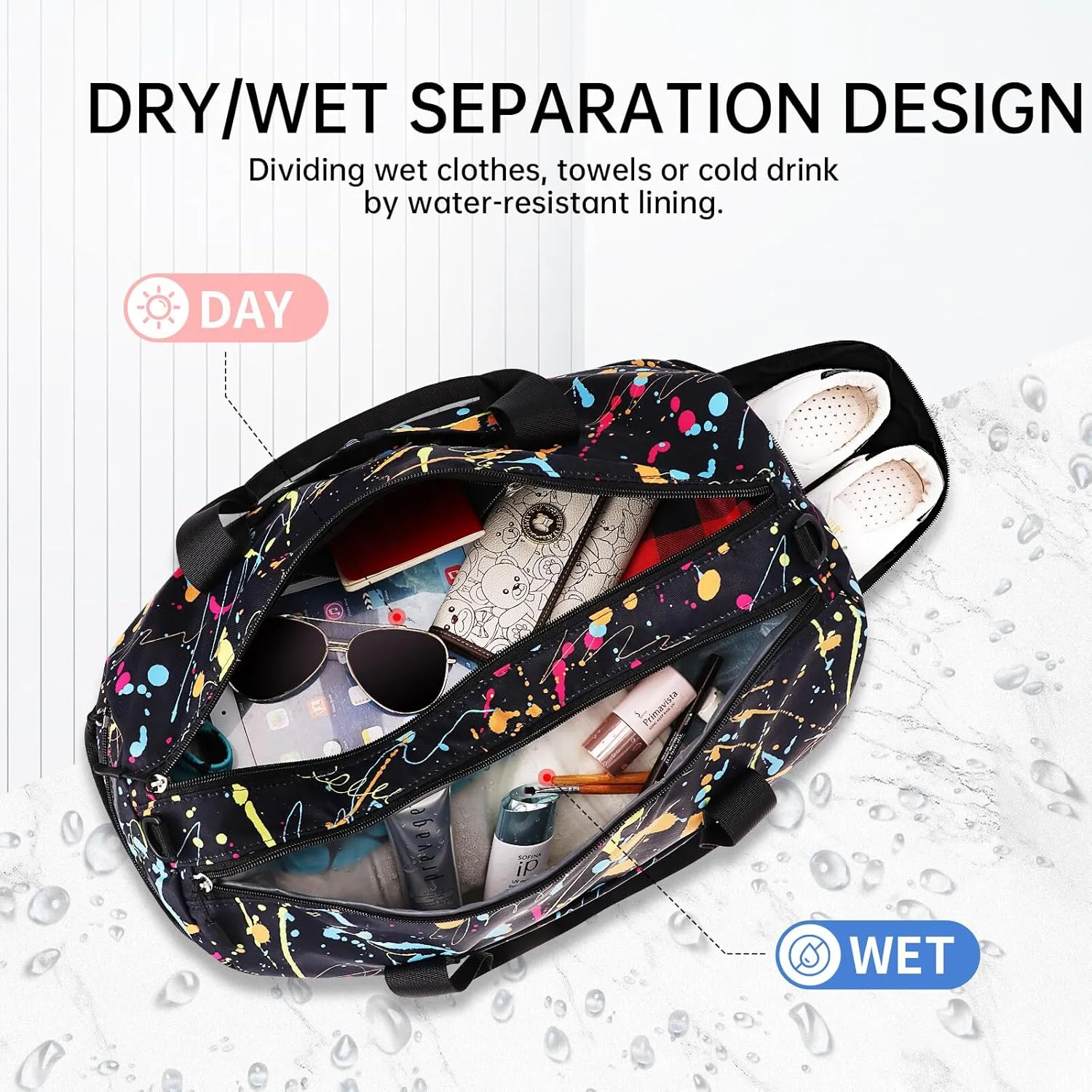 KAMO Travel Duffle Bag, Weekender Bags for Women with Shoe Compartment, Gym Bag for Women with Wet Pocket Workout Dance Tote Bag Personal Item Travel Bag with Trolley Sleeve