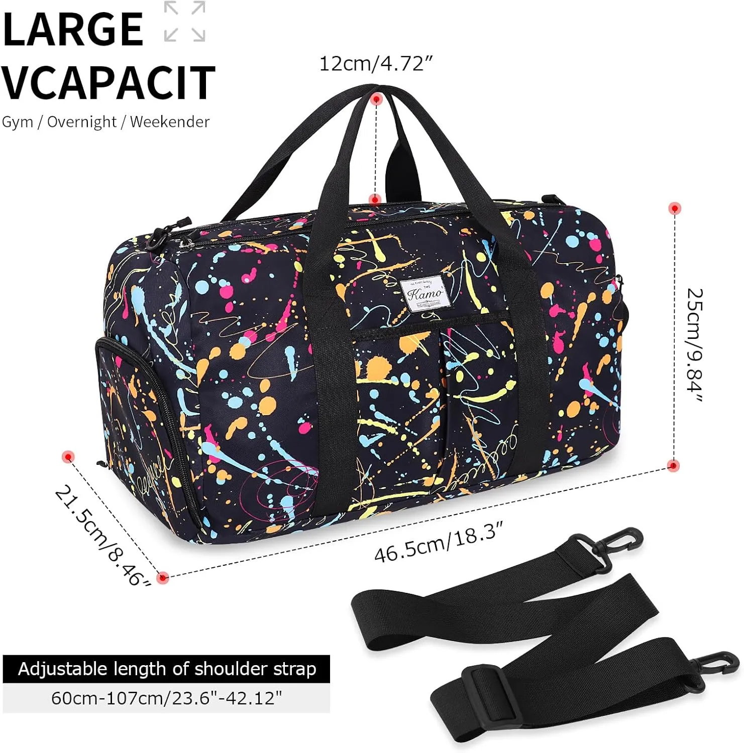KAMO Travel Duffle Bag, Weekender Bags for Women with Shoe Compartment, Gym Bag for Women with Wet Pocket Workout Dance Tote Bag Personal Item Travel Bag with Trolley Sleeve