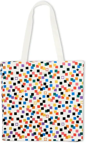kate spade new york Multicolor Canvas Tote Bag for Adults, Cute Tote Bag for Work, Canvas Beach Bag, Book Tote with Pocket, Scattered Checks