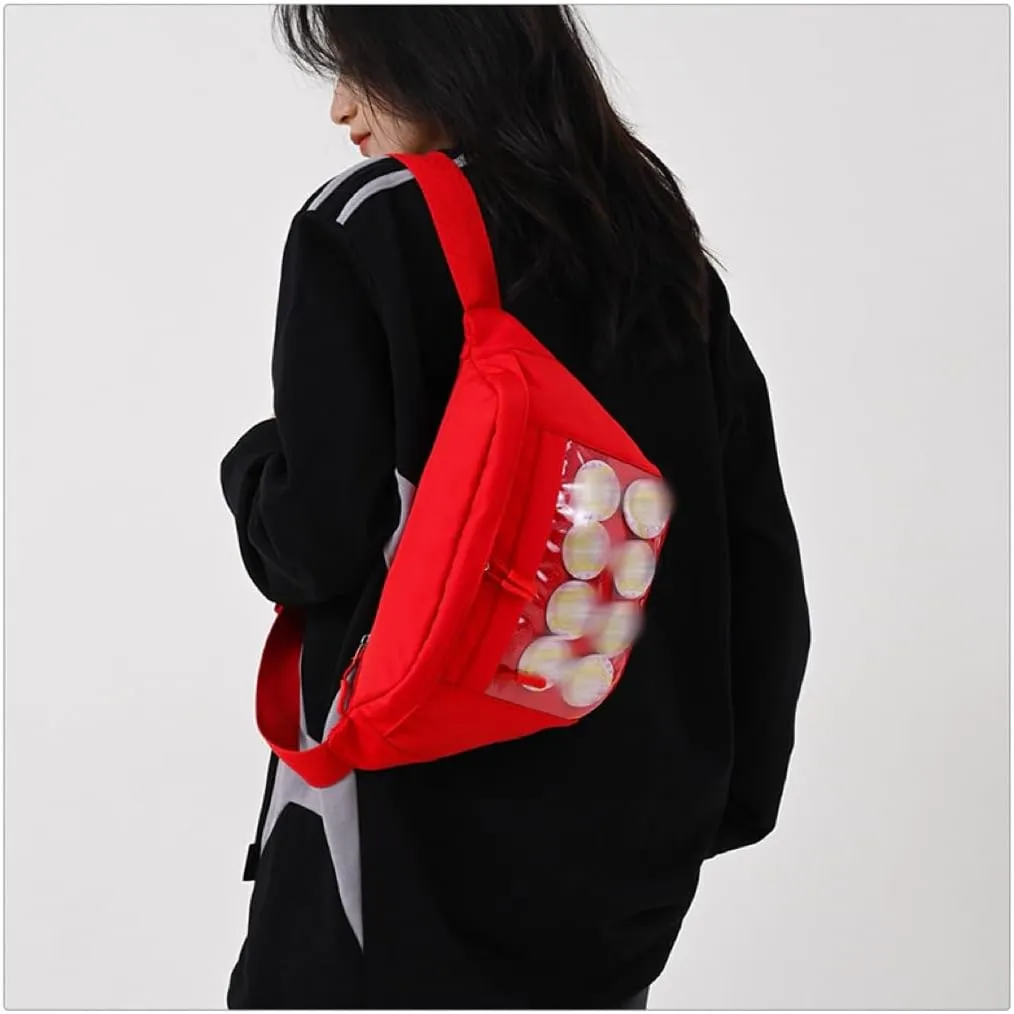 Kawaii Fanny pack ITA Bag Pins Display Aesthetic Backpack Y2K Cute Small cosmetic bag Window Purse with Accessories (red)