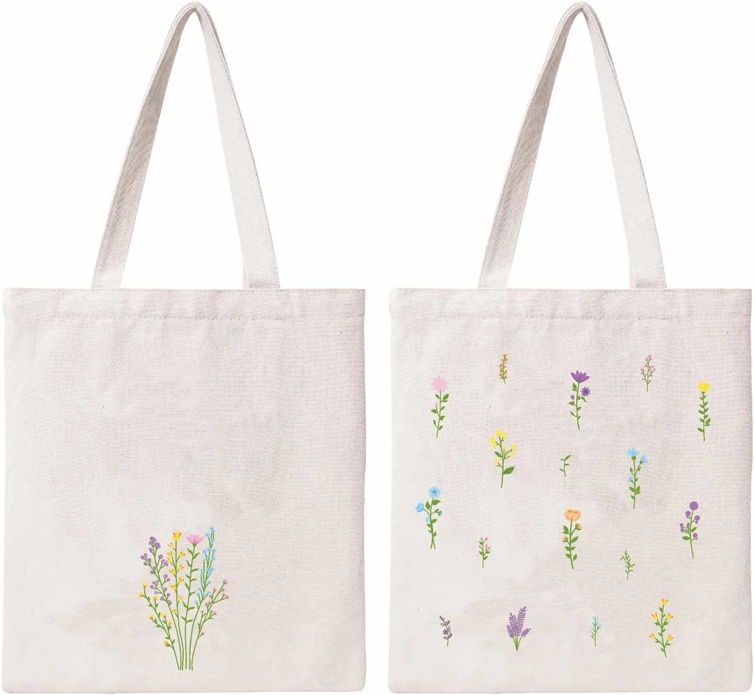 Kazova Floral Cotton Canvas Tote Bag Aesthetic Flower Tote Bag Minimalist Bouquet Reusable Tote Bag With Handles Canvas Shopping Bag Botanical Wildflower Canvas Bag
