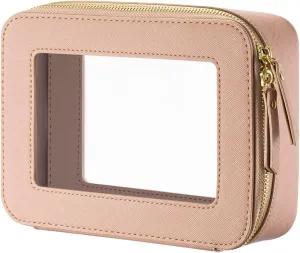 Keains Clear Makeup Bag for Women Cosmetic Organizer Case Transparent Waterproof Travel Toiletry Bag with Zipper Portable Make Up Organizer Traveling Compact Car Bag for Essentials（Pink）