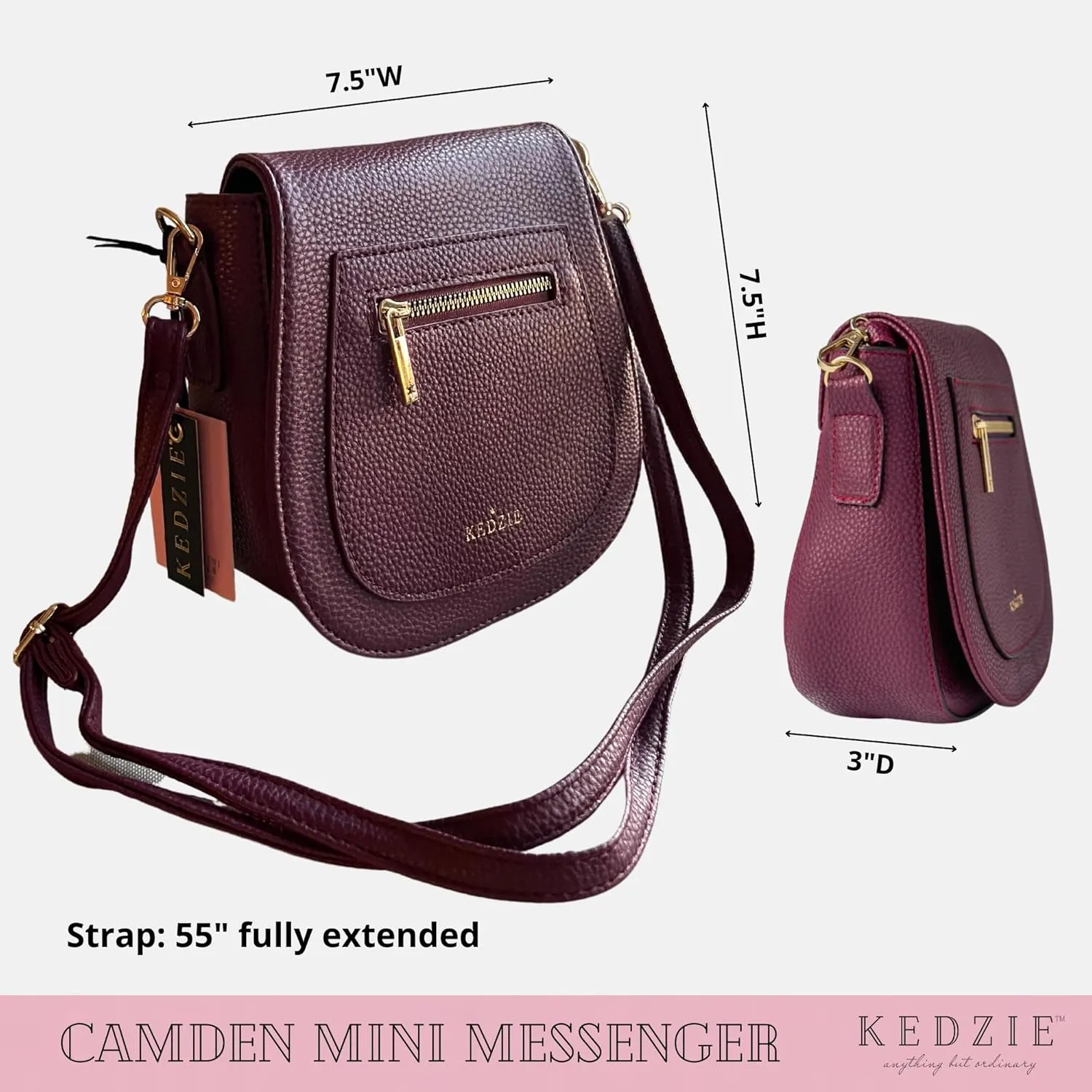 KEDZIE Camden Classic Mini Messenger in Vegan Leather Crossbody Bag Cell Phone Purse for Women