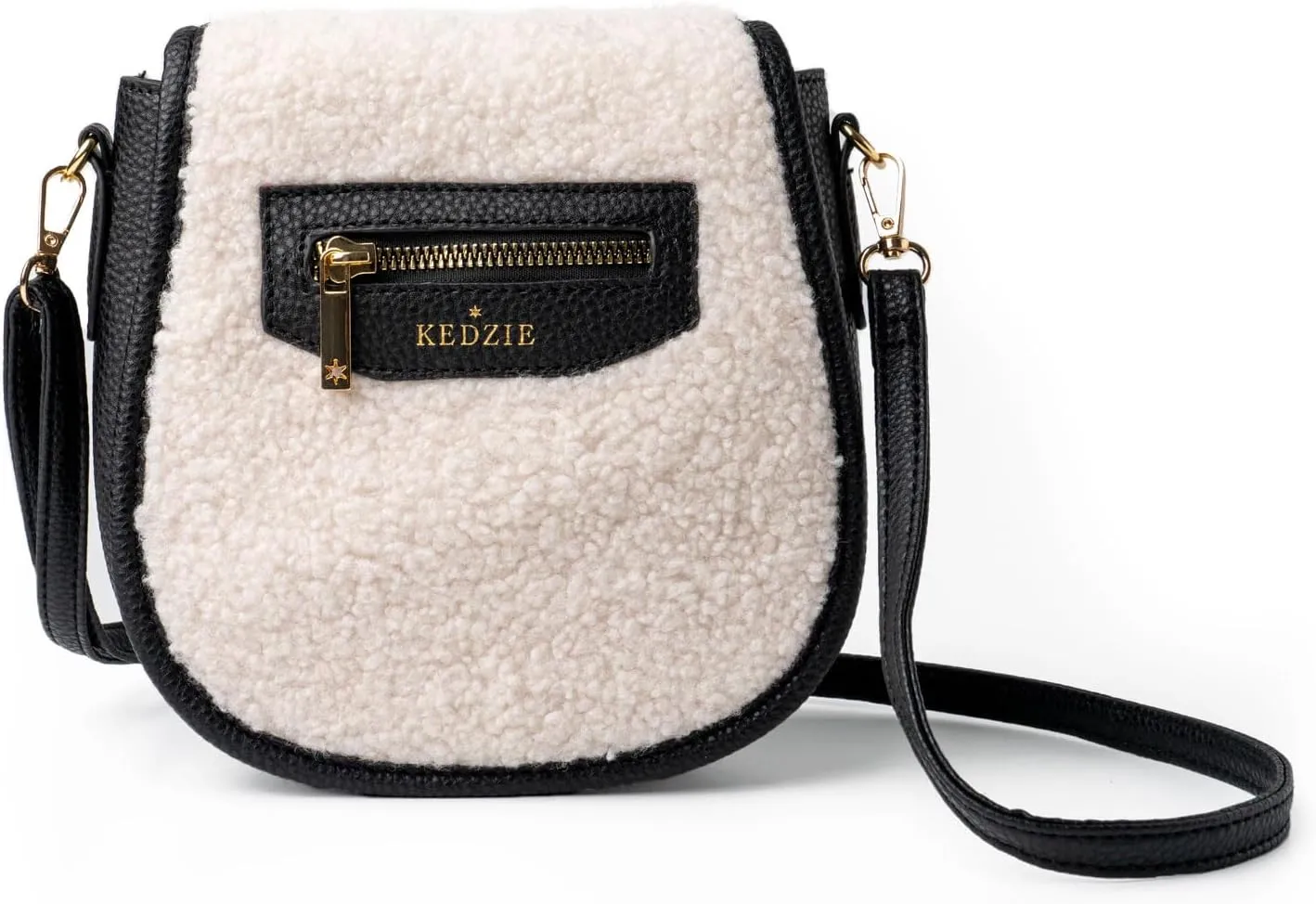 KEDZIE Crossbody Bag for Women Mini Messenger in Vegan Leather Faux Shearling Handbag Shoulder Bag Adjustable Strap