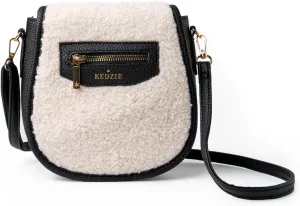 KEDZIE Crossbody Bag for Women Mini Messenger in Vegan Leather Faux Shearling Handbag Shoulder Bag Adjustable Strap