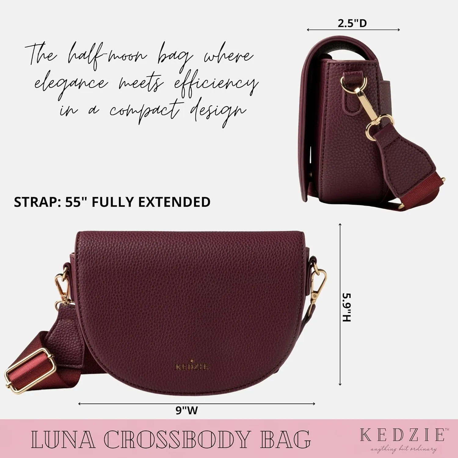 KEDZIE Luna Crossbody Bag Shoulder Purse with Removable Strap Messenger Bag for Women, Girls