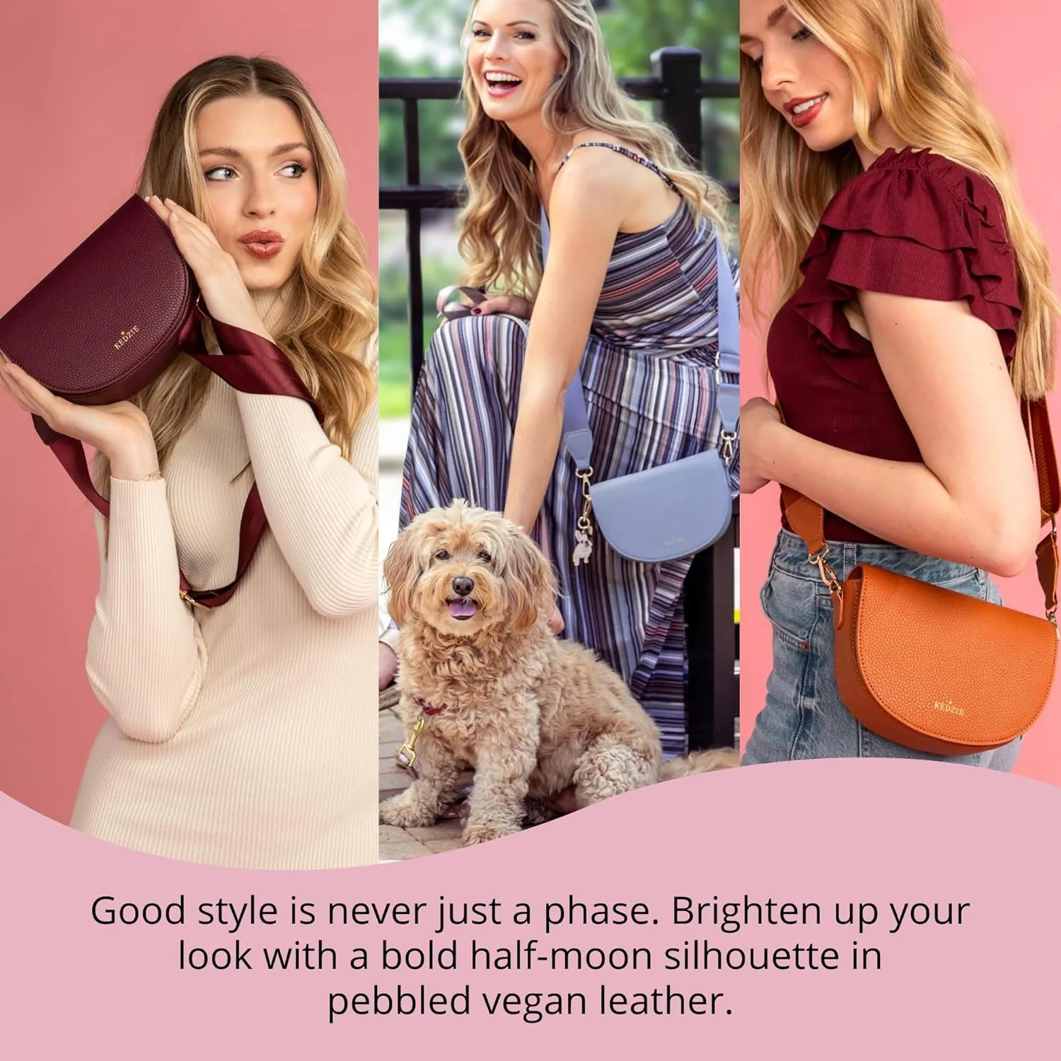 KEDZIE Luna Crossbody Bag Shoulder Purse with Removable Strap Messenger Bag for Women, Girls