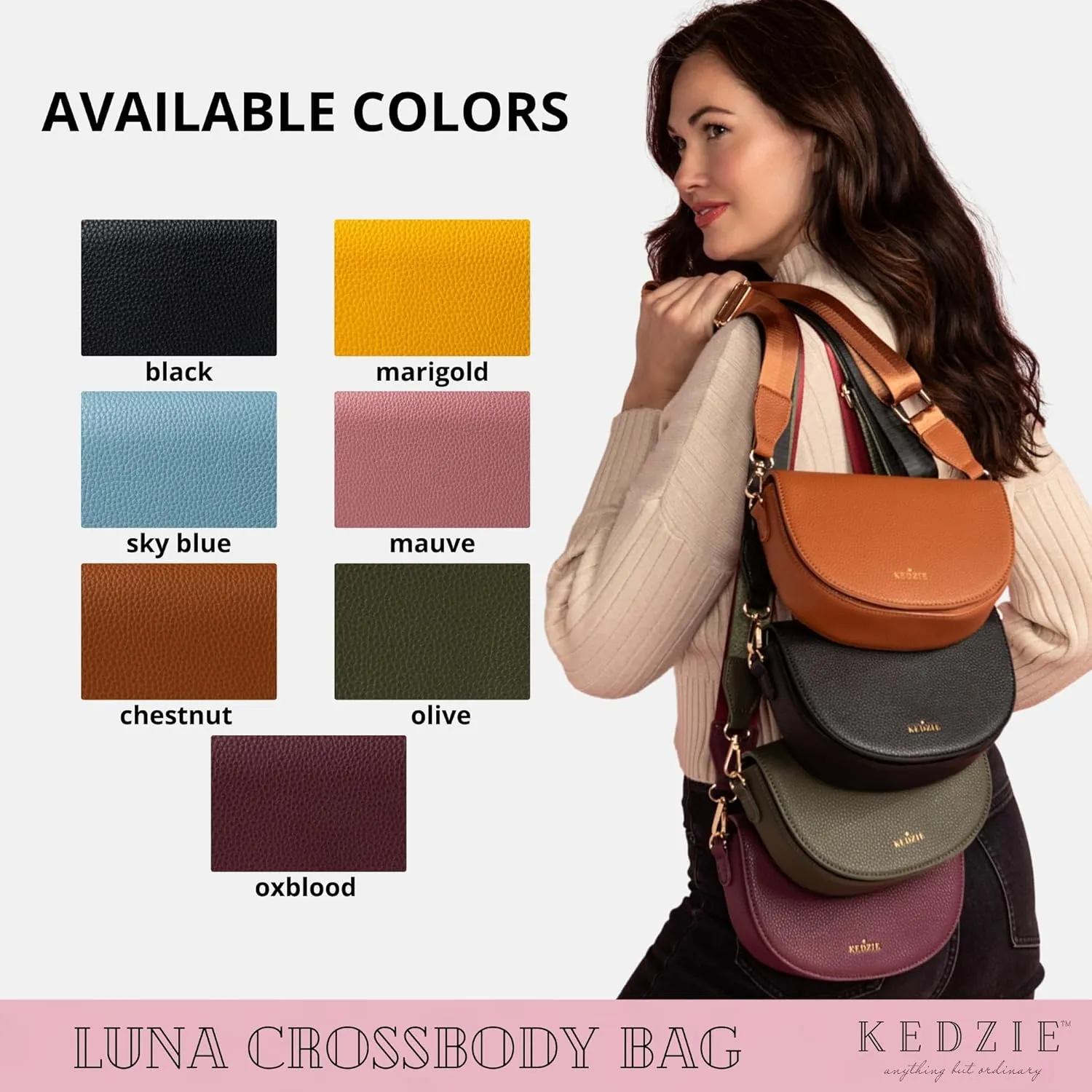 KEDZIE Luna Crossbody Bag Shoulder Purse with Removable Strap Messenger Bag for Women, Girls
