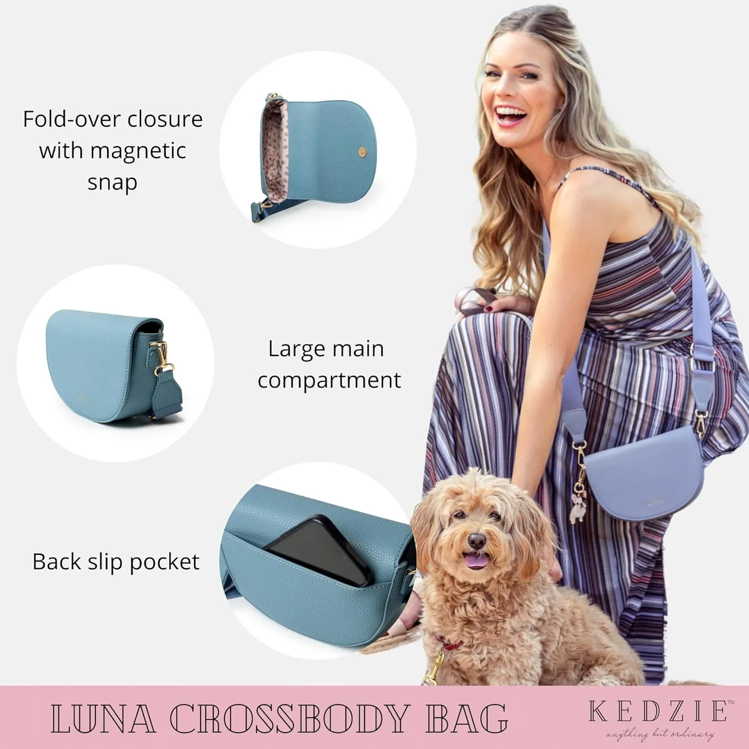 KEDZIE Luna Crossbody Bag Shoulder Purse with Removable Strap Messenger Bag for Women, Girls