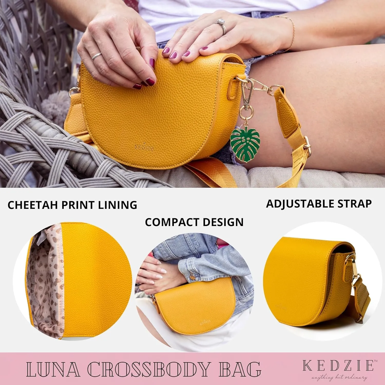 KEDZIE Luna Crossbody Bag Shoulder Purse with Removable Strap Messenger Bag for Women, Girls