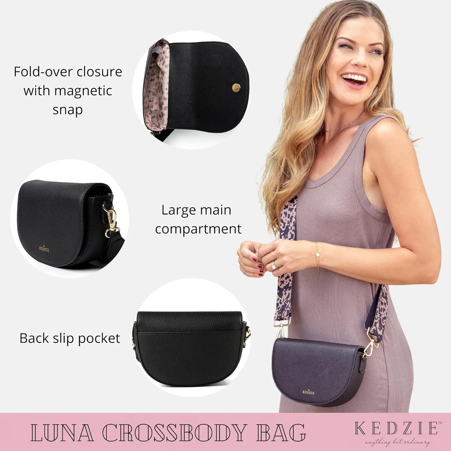 KEDZIE Luna Crossbody Bag Shoulder Purse with Removable Strap Messenger Bag for Women, Girls
