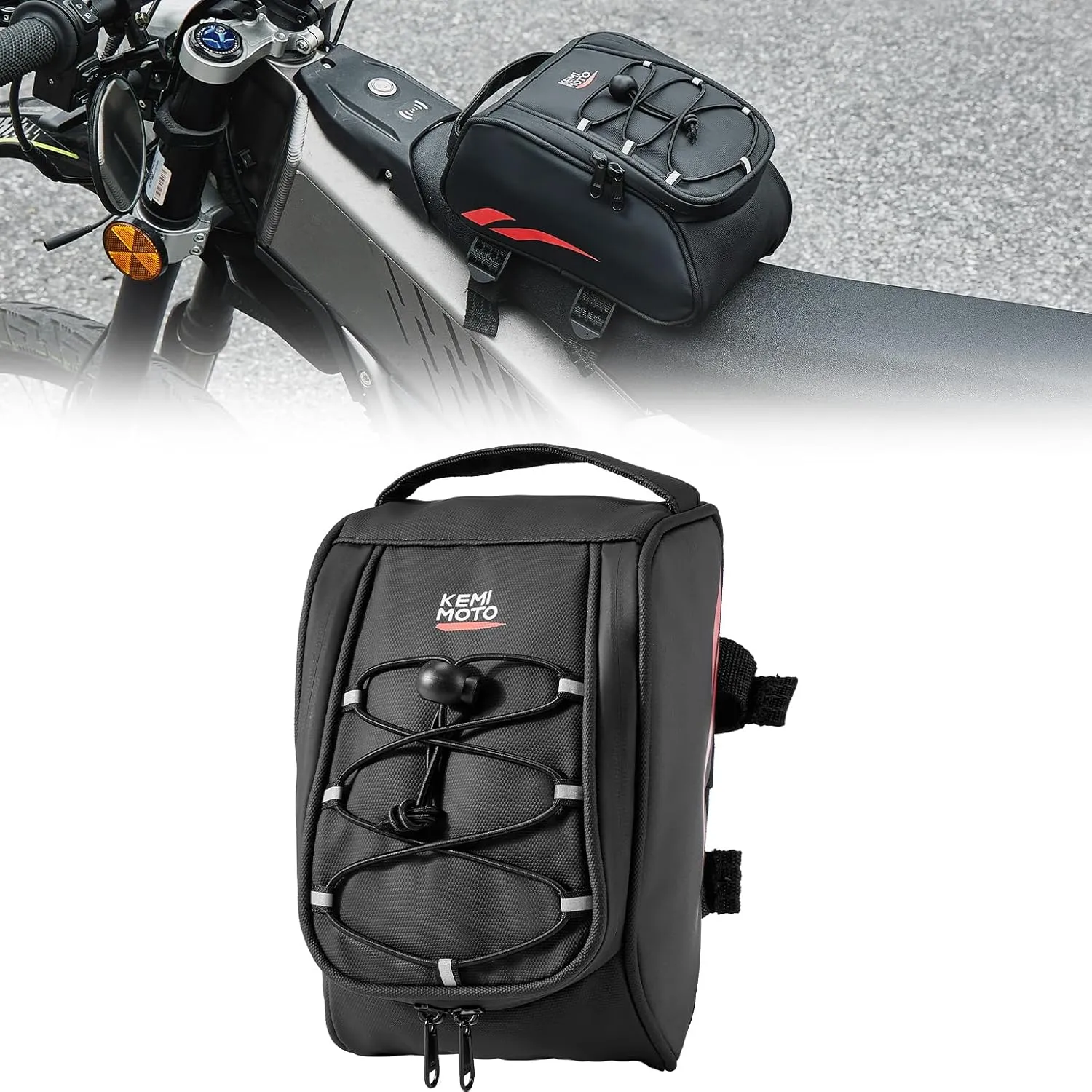 KEMIMOTO Motorcycle Front Frame Bag Waterproof Rack Bag Compatible with Surron,Super73,Talaria Electric Dirt Bike,Motocross,Dual Sport,Red 1.6L