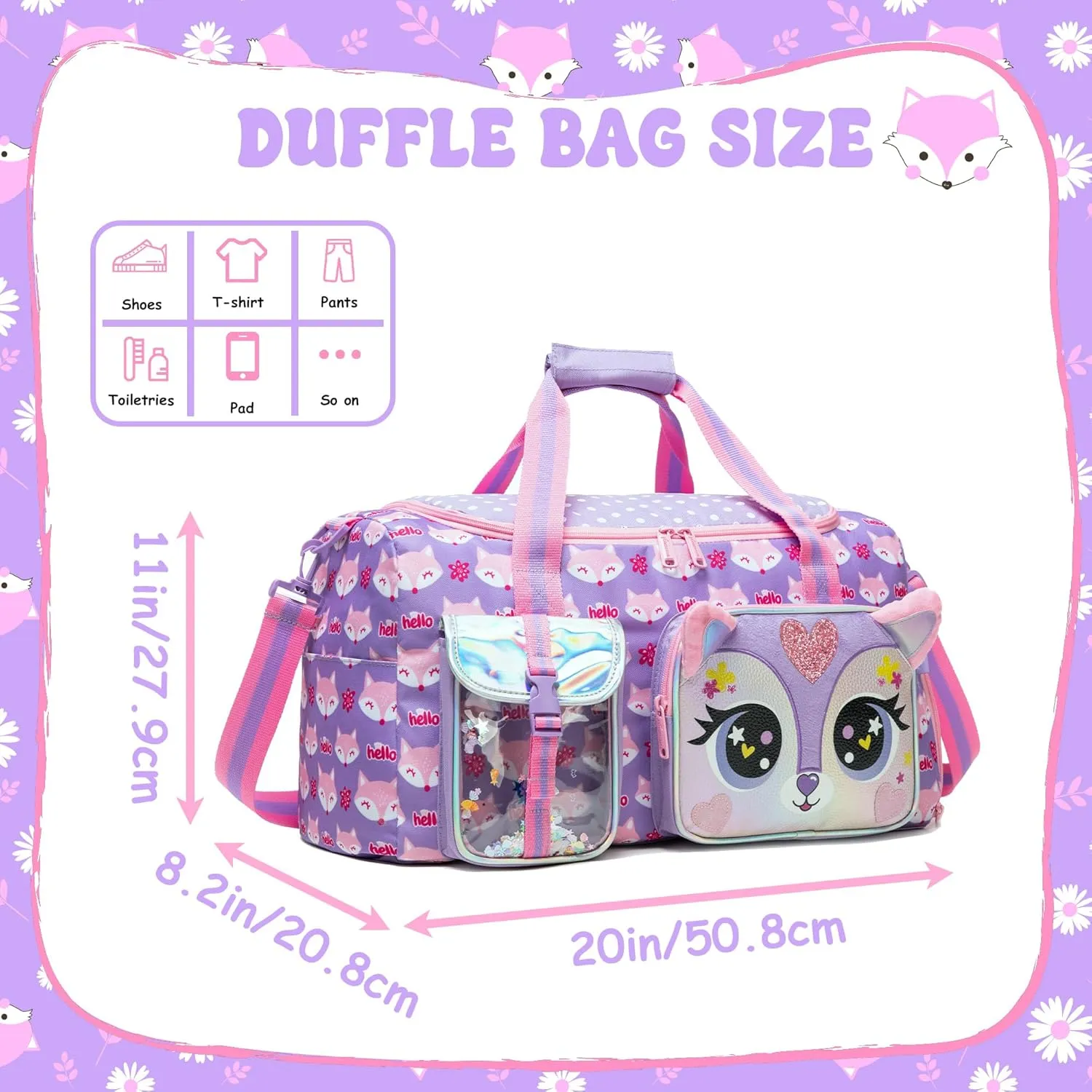 Kids Duffle Bag Girls Travel Bag for Kids Overnight Bag for Girls Dance Bag for Girls Weekender Bag Gym Bag with Shoe Compartment
