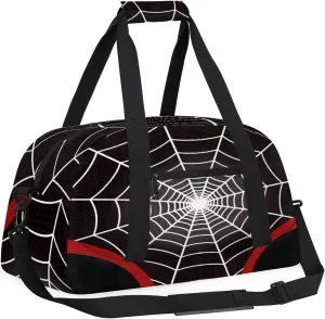 Kids Overnighter Duffel Bags for Boys Girls, Black Spider Web Carry-On Size Sports Gym Bag for School Practice or Overnight Travel Weekender Sleepover Workout Tote Bag