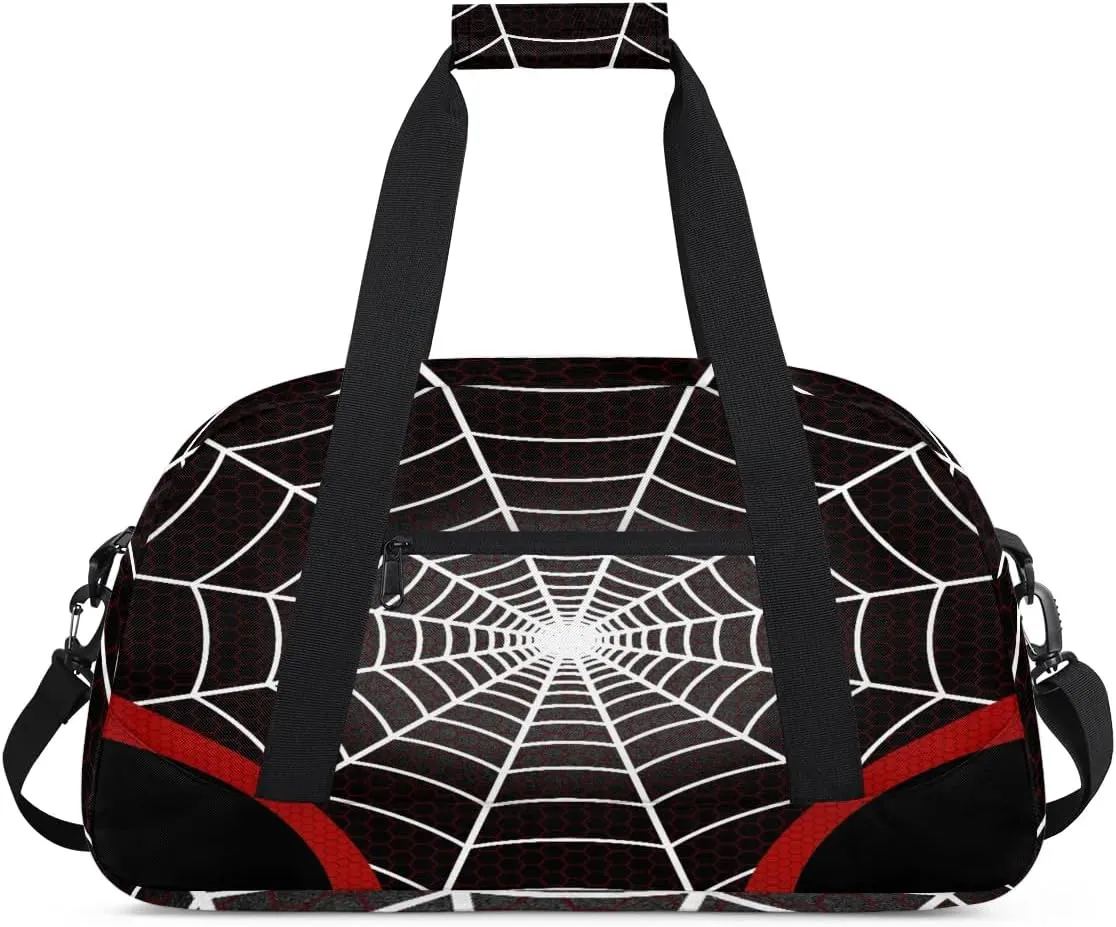 Kids Overnighter Duffel Bags for Boys Girls, Black Spider Web Carry-On Size Sports Gym Bag for School Practice or Overnight Travel Weekender Sleepover Workout Tote Bag
