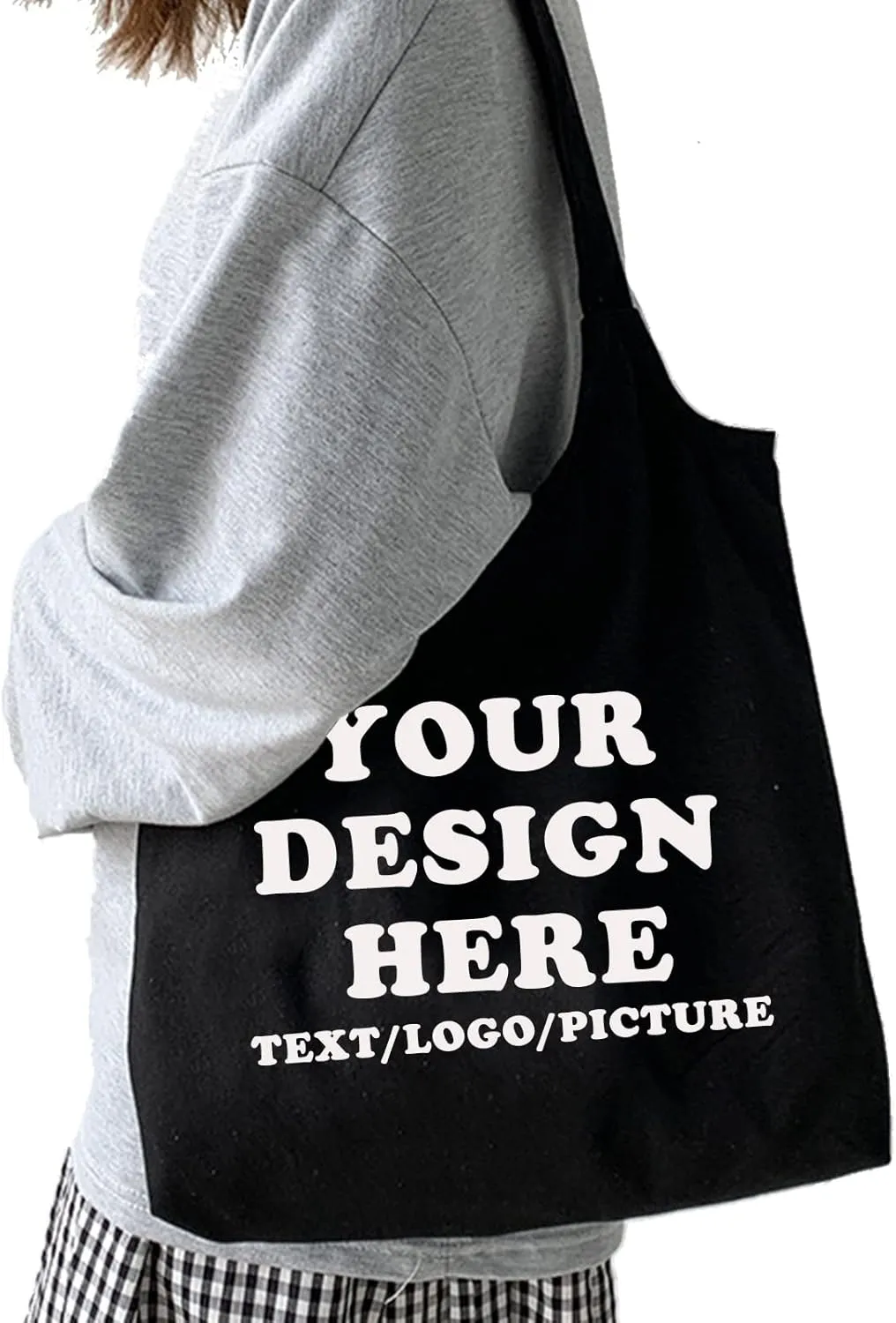 KIEKIECOO Canvas Tote Bag Black Aesthetic Personalized Custom Reusable Grocery Bags Floral Line Art Shopping Shoulder Bag