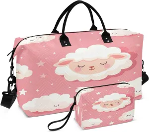 Kigai Cute Sheep Foldable Travel Duffel Bags,Sports Duffel Bags for Men Women,Weekender Overnight Bag Gym Tote Bag with Toiletry Bag