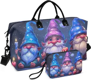 Kigai Foldable Travel Duffel Bags,Cute Dwarf Elves Sports Duffel Bags for Men Women,Weekender Overnight Bag Gym Tote Bag with Toiletry Bag