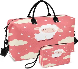 Kigai Foldable Travel Duffel Bags,Cute Sheep Sports Duffel Bags for Men Women,Weekender Overnight Bag Gym Tote Bag with Toiletry Bag