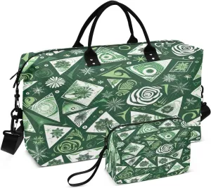 Kigai Green Rotating Flowers Travel Duffel Bags 2PCS,Sports Duffel Bags for Men Women,Weekender Overnight Bag Gym Tote Bag with Toiletry Bag