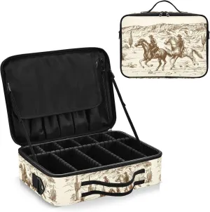 Kigai Western Desert Cowboy Travel Makeup Bag Large Makeup Train Case Professional Cosmetic Bag Organizer with Adjustable Shoulder Strap and Dividers