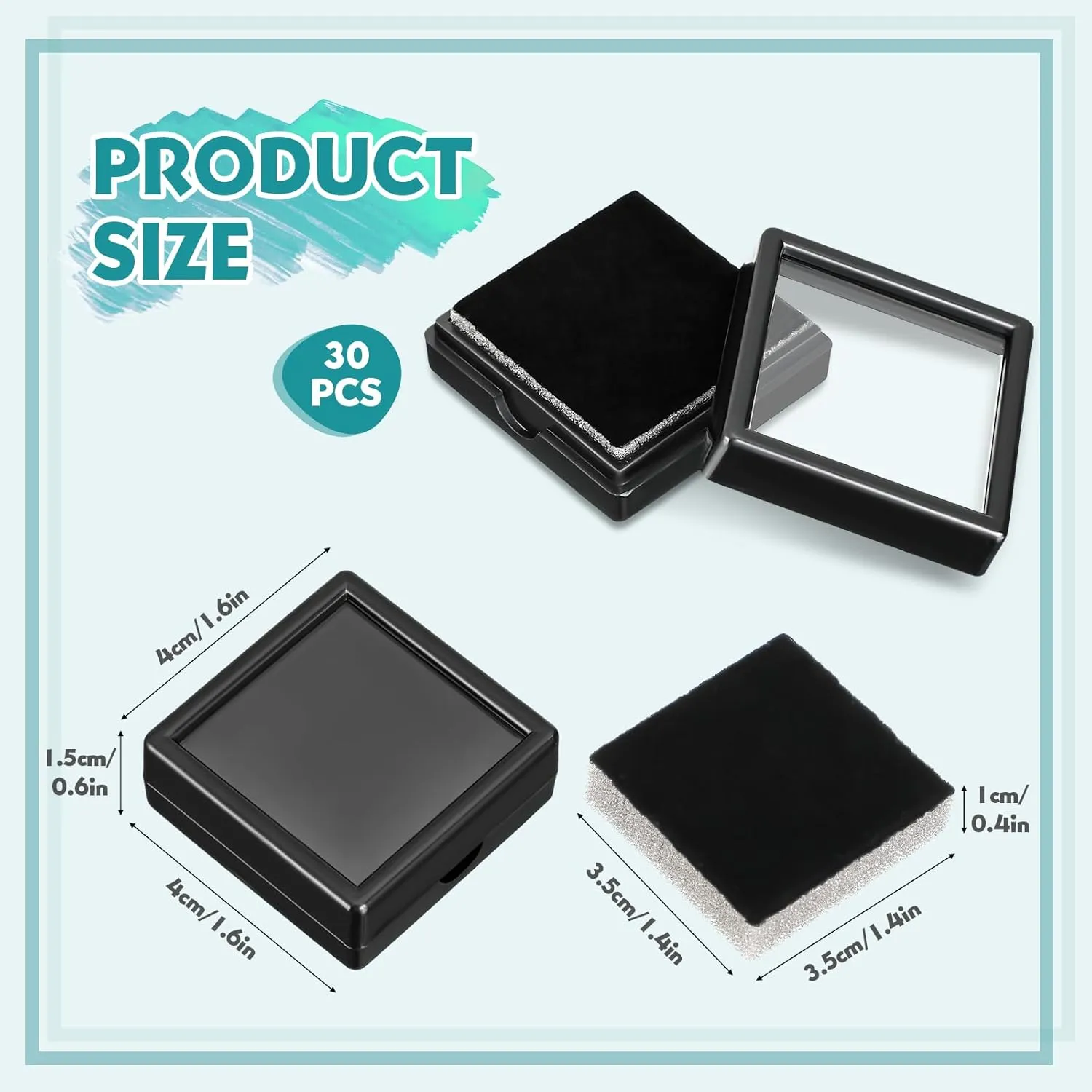 Kigley 30 Pcs Gemstone Display Box Jewelry Box Container with Clear Top Lids Bulk 1.57'' x 0.6'' for Gems Diamond Coins Gift Packing Ring Home Shop (Black)