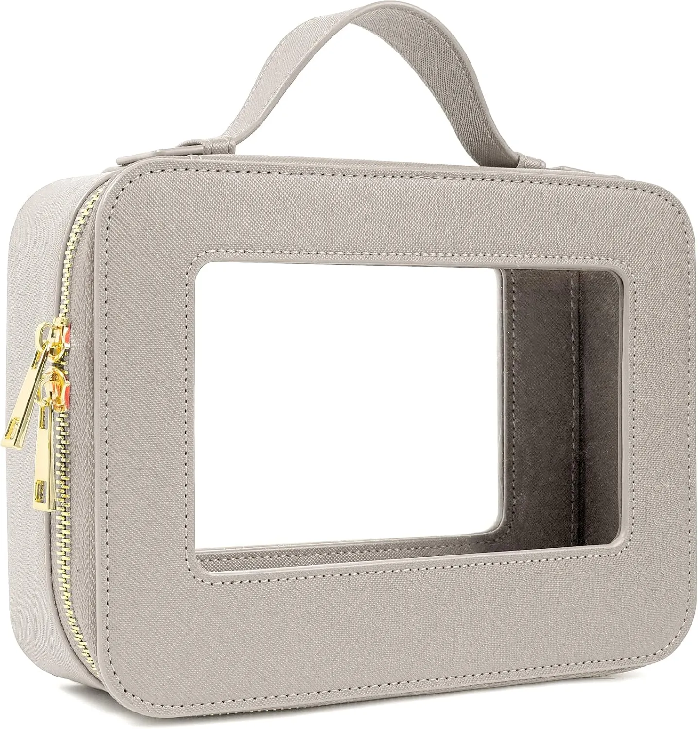 KOTORA Clear Makeup Bag Organizer, Portable Travel Toiletry Bag TSA Approved Toiletry Bag with Handle Large Opening Fit Carry-on Travel Essential Car Accessories for Women Girls (Grey)