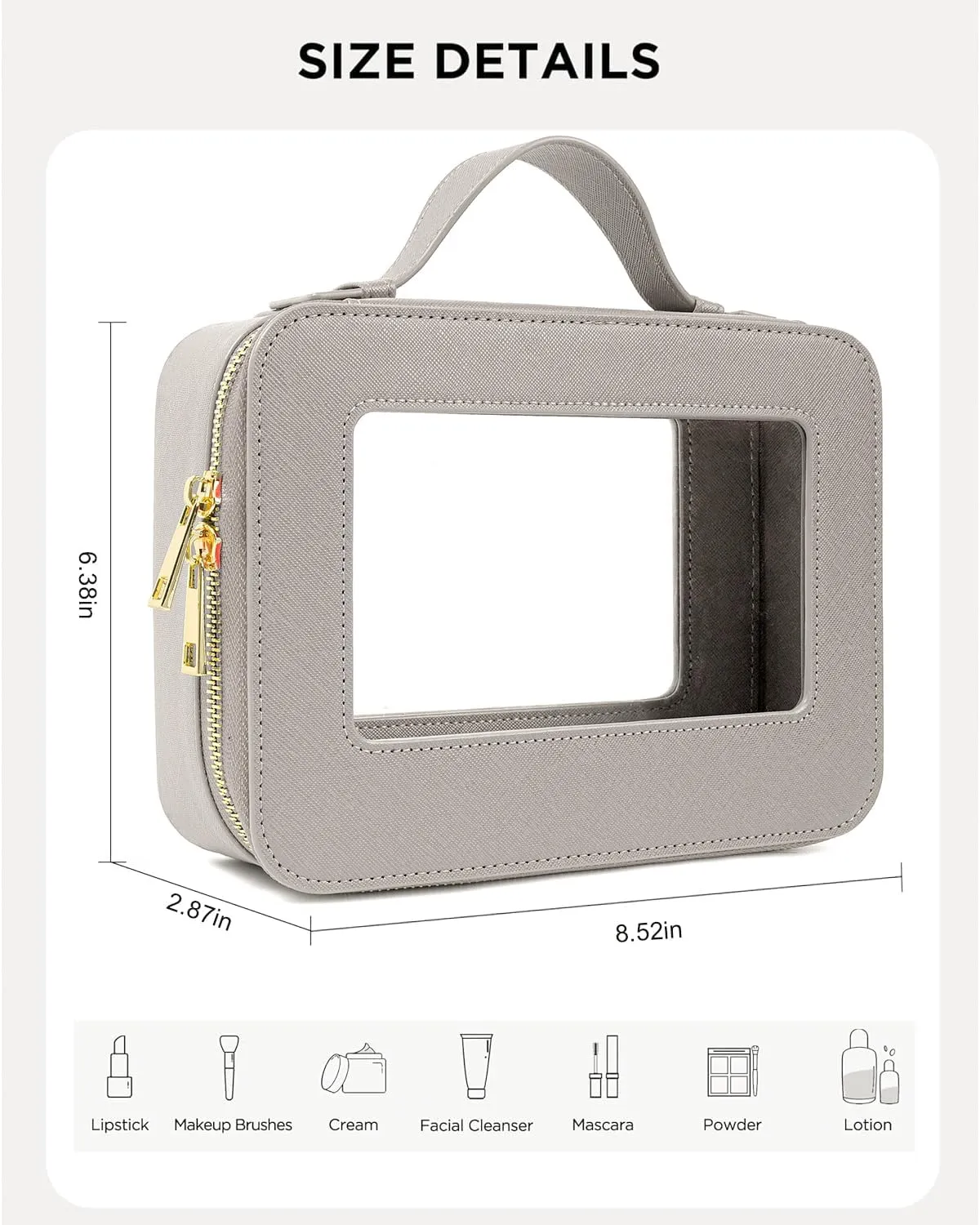 KOTORA Clear Makeup Bag Organizer, Portable Travel Toiletry Bag TSA Approved Toiletry Bag with Handle Large Opening Fit Carry-on Travel Essential Car Accessories for Women Girls (Grey)