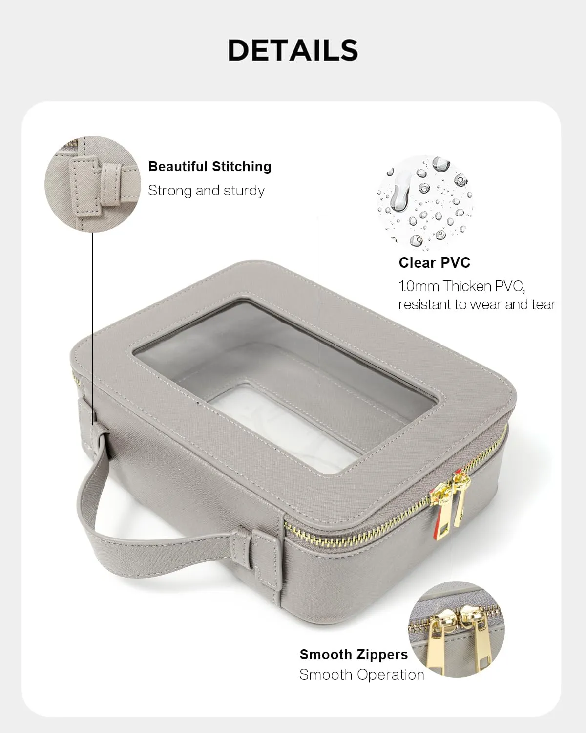 KOTORA Clear Makeup Bag Organizer, Portable Travel Toiletry Bag TSA Approved Toiletry Bag with Handle Large Opening Fit Carry-on Travel Essential Car Accessories for Women Girls (Grey)