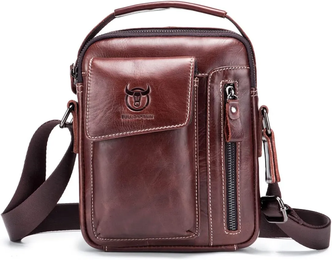KPYWZER Genuine Leather Shoulder Bag Small Men Messenger Pack Handbag Sling Crossbody Bag Man Purse for Business