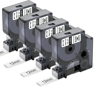 Label KINGDOM Rhino A18055 Heat Shrink Labels Replace for DYMO 18055 Heat Shrink Tube Wire Labels 1/2" 12mm Rhino Label Tape Black on White for DYMO Rhino 4200, 5200, 6000 Label Maker, 4-Pack