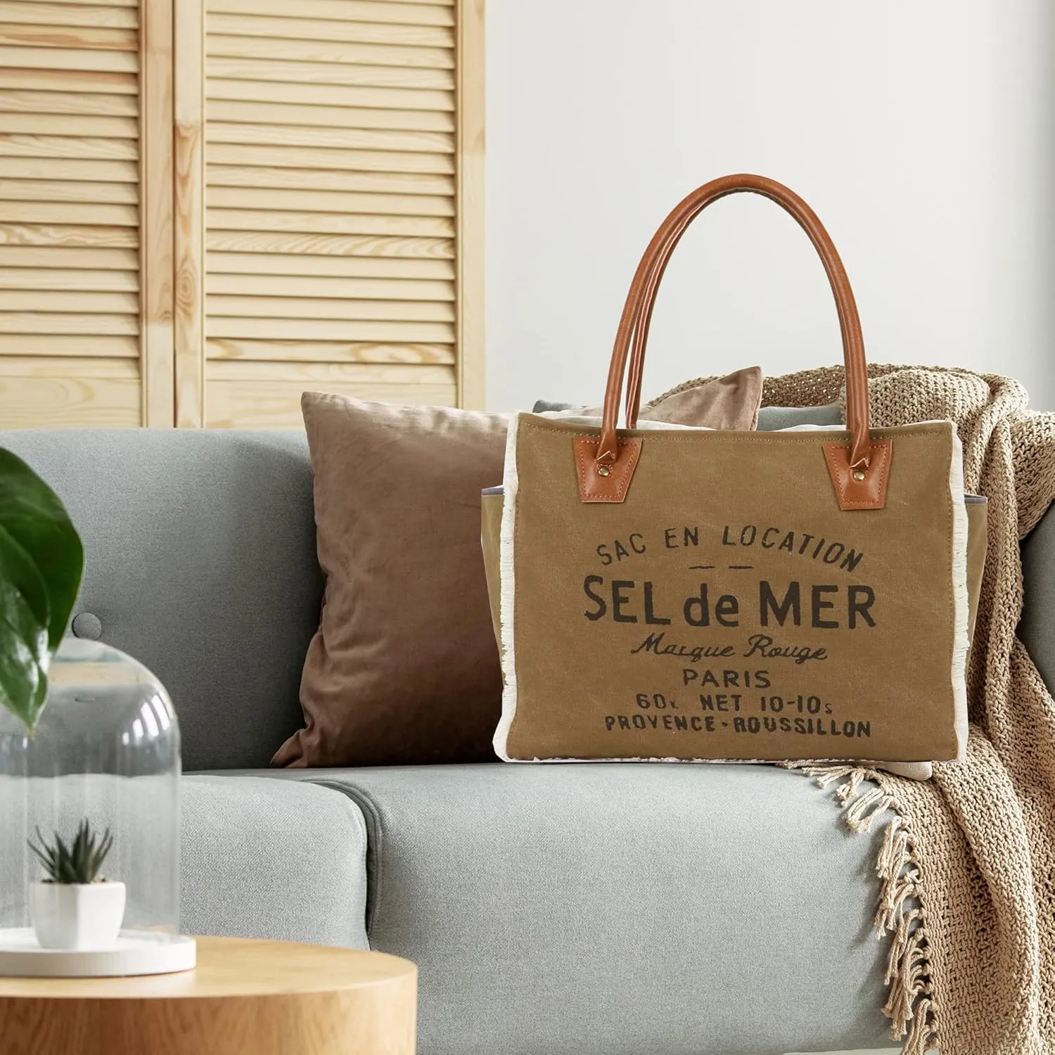 Lamyba Sel De Mer Canvas HandBag Upcycled Canvas Leather Tote Bag,Small Orange