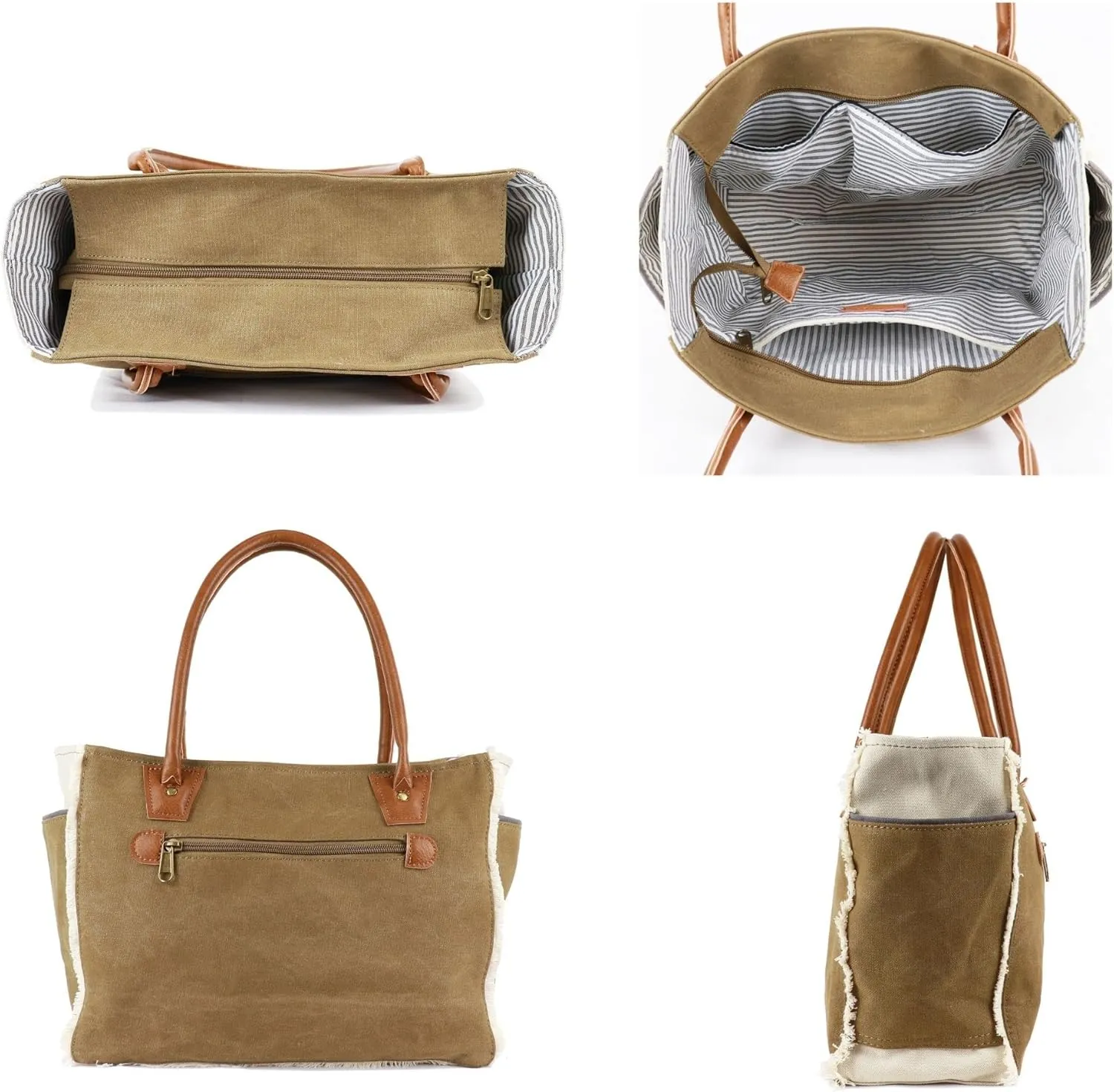 Lamyba Sel De Mer Canvas HandBag Upcycled Canvas Leather Tote Bag,Small Orange