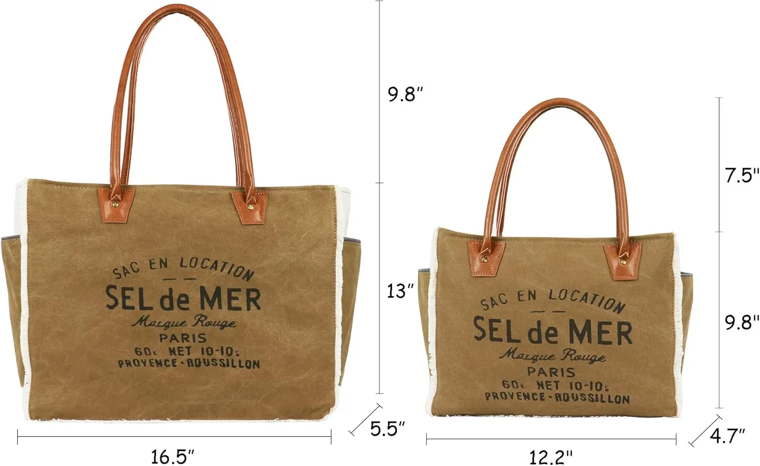 Lamyba Sel De Mer Canvas HandBag Upcycled Canvas Leather Tote Bag,Small Orange