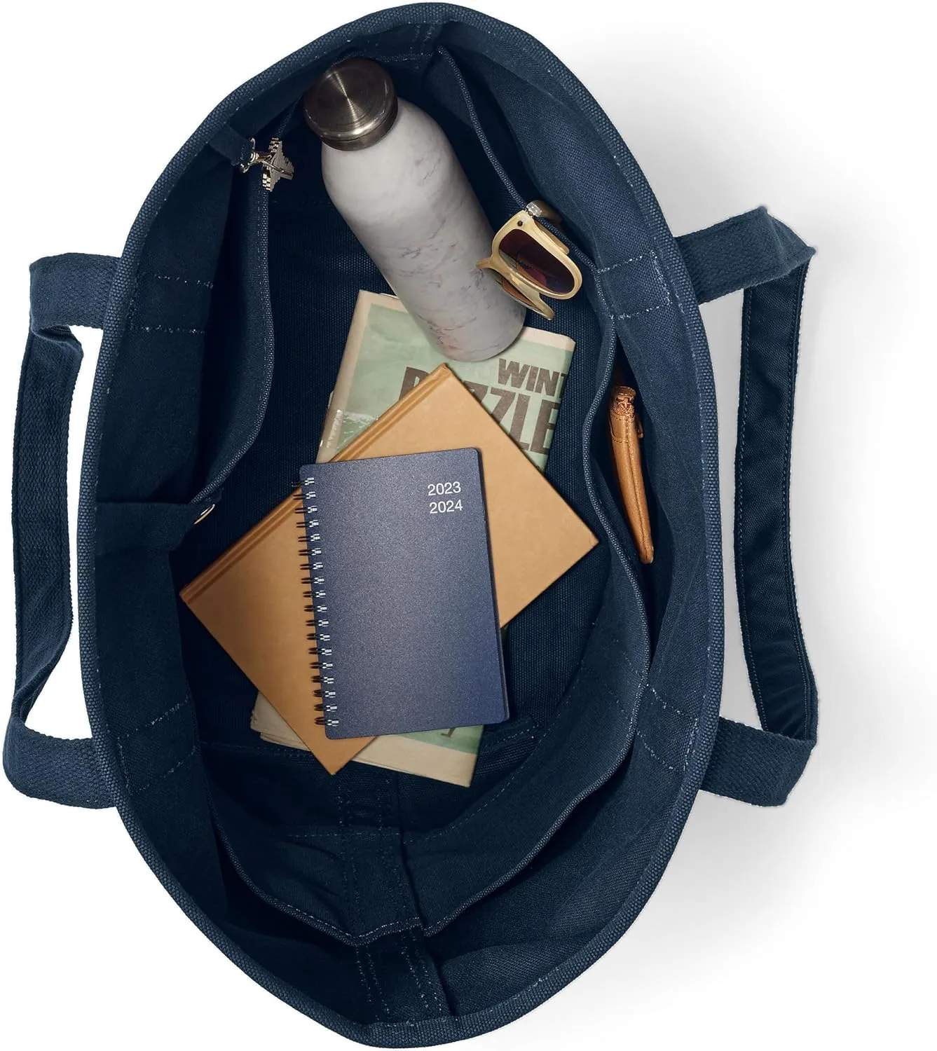 Lands' End Open Top Long Handle Canvas Tote Bag