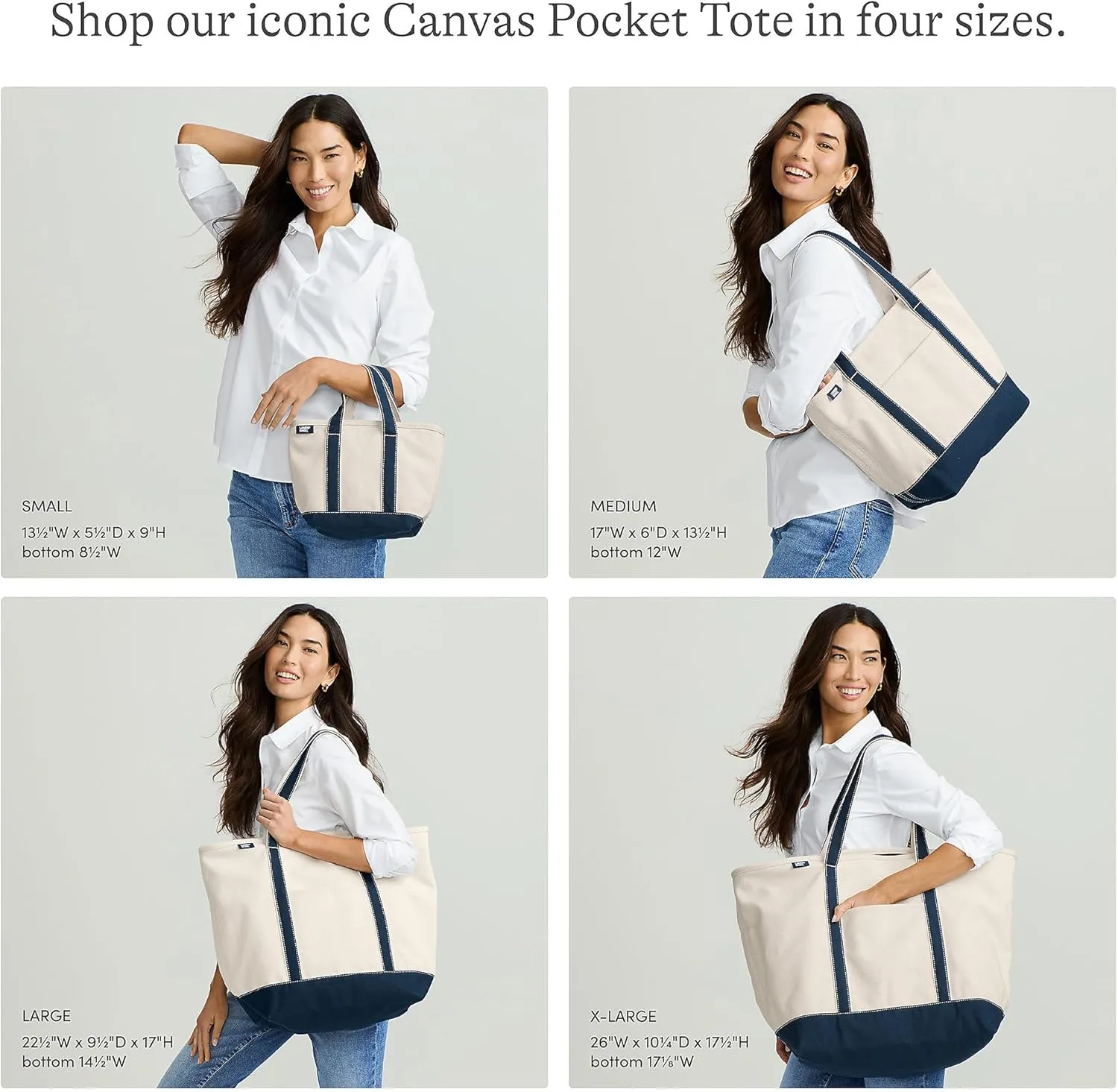 Lands' End Open Top Long Handle Canvas Tote Bag