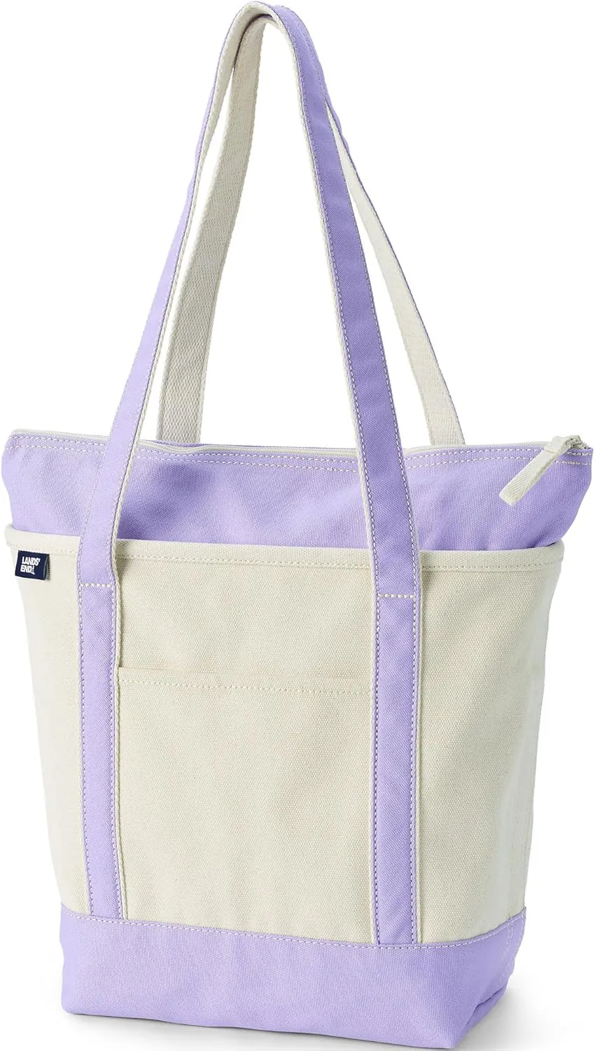 Lands' End Zip Top Long Handle Canvas Tote Bag