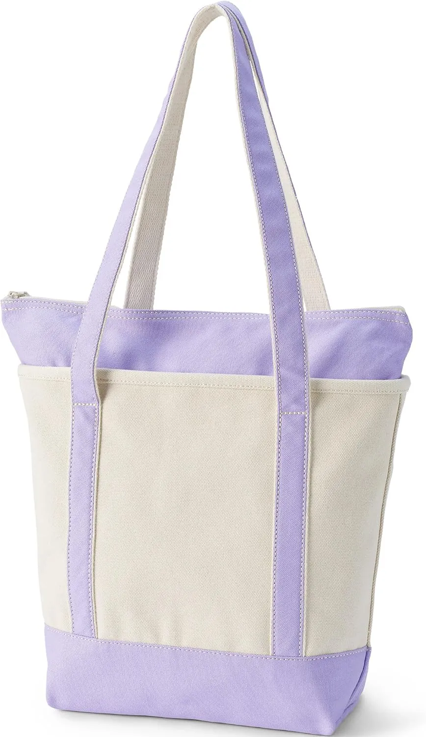 Lands' End Zip Top Long Handle Canvas Tote Bag