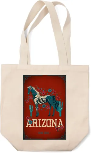 Lantern Press Arizona, Day of The Dead Horse, Ditat Deus, God Enriches (100% Cotton Canvas Reusable Tote Bag)