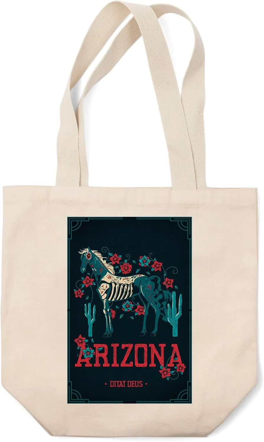 Lantern Press Arizona, Ditat Deus, God Enriches, Day of The Dead Horse (100% Cotton Canvas Reusable Tote Bag)