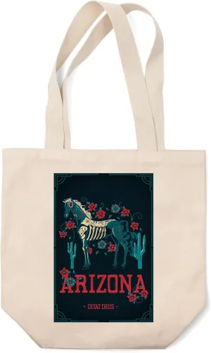 Lantern Press Arizona, Ditat Deus, God Enriches, Day of The Dead Horse (100% Cotton Canvas Reusable Tote Bag)