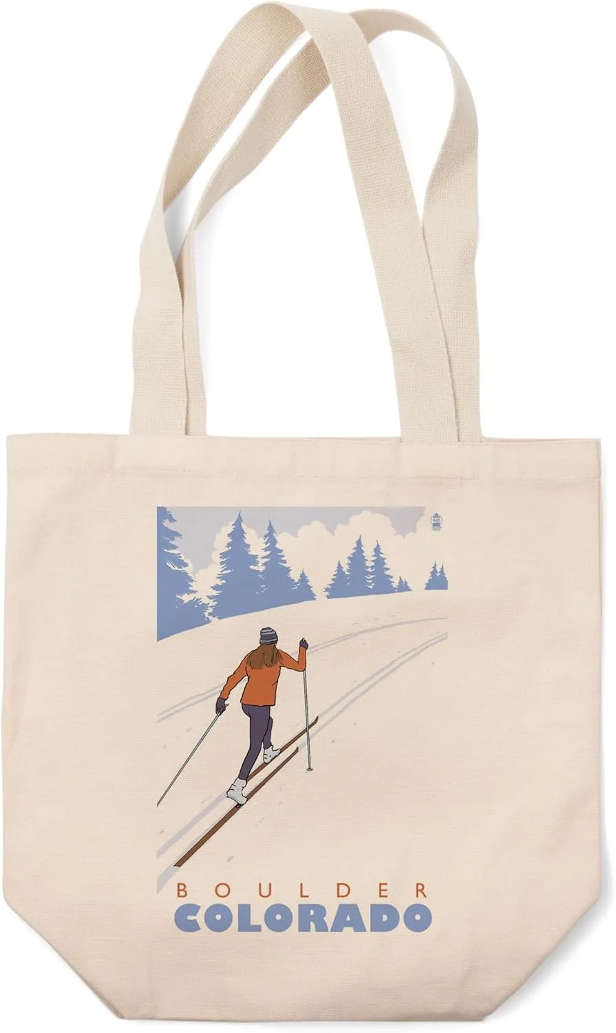 Lantern Press Boulder, Colorado, Cross Country Skier (100% Cotton Canvas Reusable Tote Bag)