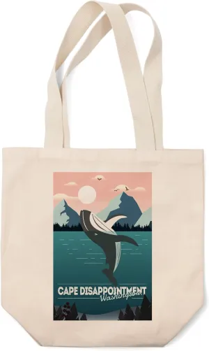 Lantern Press Cape Disappointment, Washington, Grey Whale, Vector (100% Cotton Canvas Reusable Tote Bag)