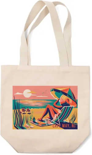 Lantern Press Cape May, New Jersey, Beach Bliss Collection, Woman at The Beach (100% Cotton Canvas Reusable Tote Bag)