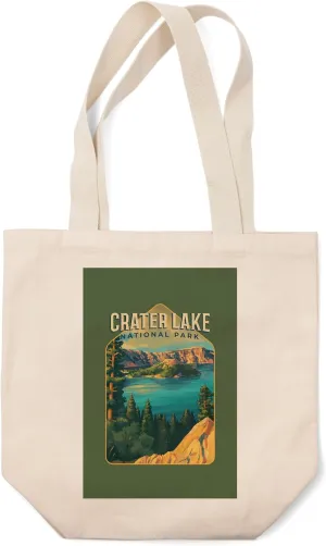 Lantern Press Crater Lake National Park, Oregon, Oil Painting National Park Series (100% Cotton Canvas Reusable Tote Bag)