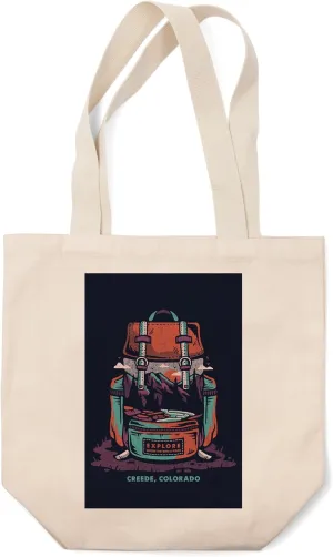 Lantern Press Creede, Colorado, Explore Where The WiFi is Weak, Backpack, Distressed (100% Cotton Canvas Reusable Tote Bag)