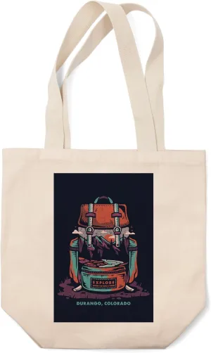 Lantern Press Durango, Colorado, Explore Where The WiFi is Weak, Backpack, Distressed (100% Cotton Canvas Reusable Tote Bag)
