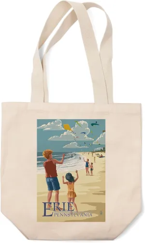 Lantern Press Erie, Pennsylvania, Kite Flyers (100% Cotton Canvas Reusable Tote Bag)