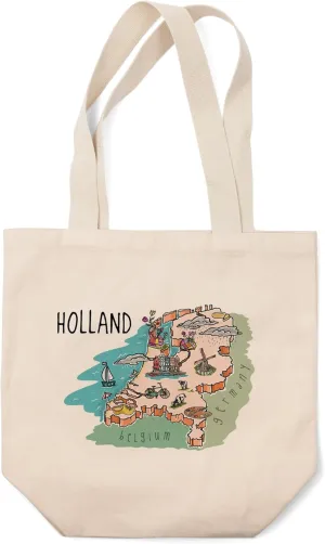 Lantern Press Holland, Line Drawing (100% Cotton Canvas Reusable Tote Bag)