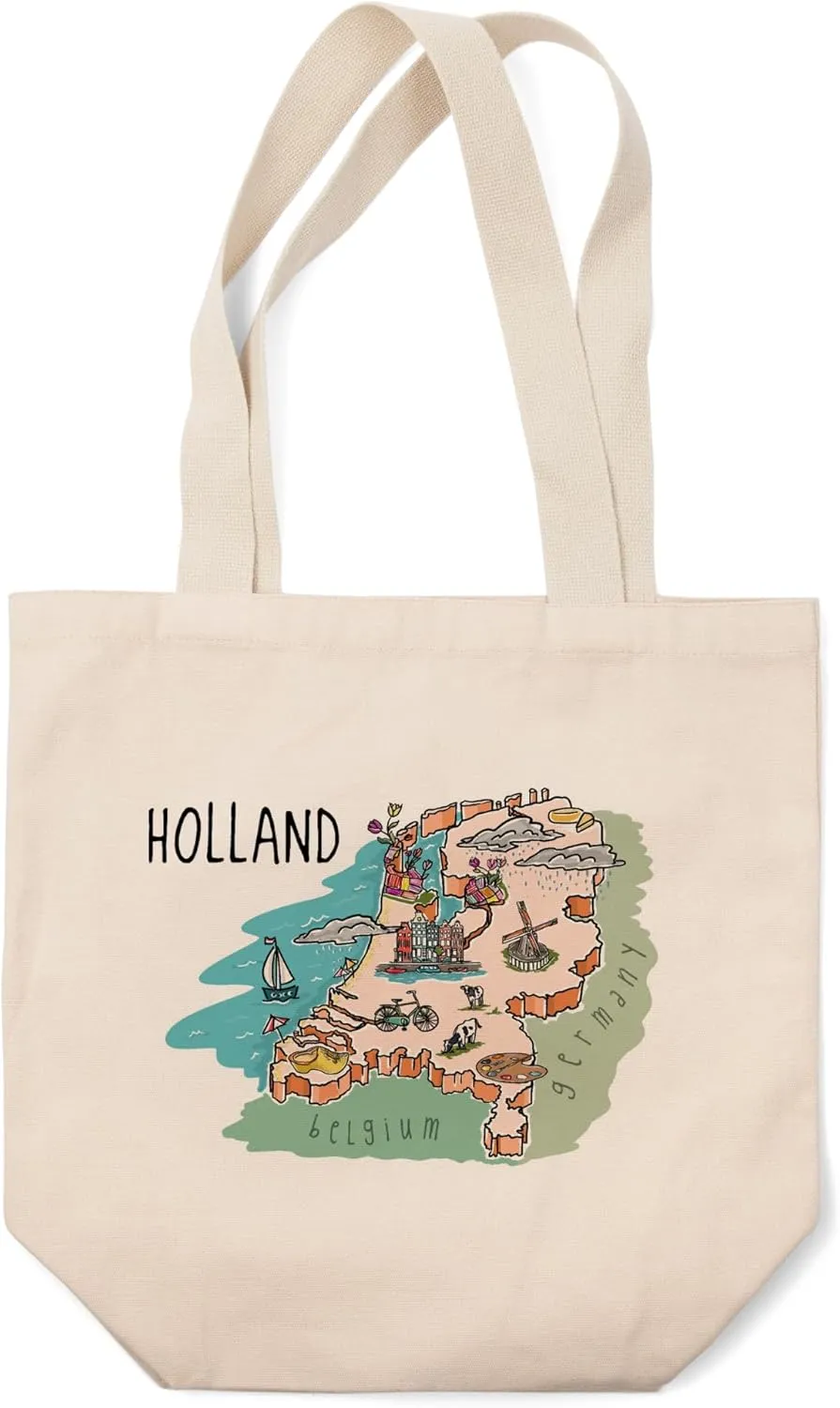 Lantern Press Holland, Line Drawing (100% Cotton Canvas Reusable Tote Bag)